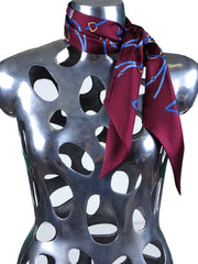 Burgundy twilly scarf in REINS printed pure silk