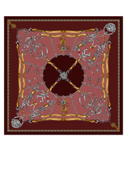 Burgundy scarf 90x90cm in GOOD LUCK printed silk