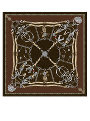 Brown scarf 90x90cm in GOOD LUCK printed silk