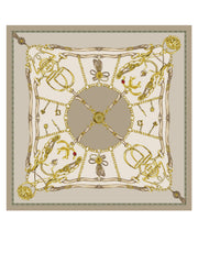 Foulard beige 90x90cm in seta stampata GOOD LUCK