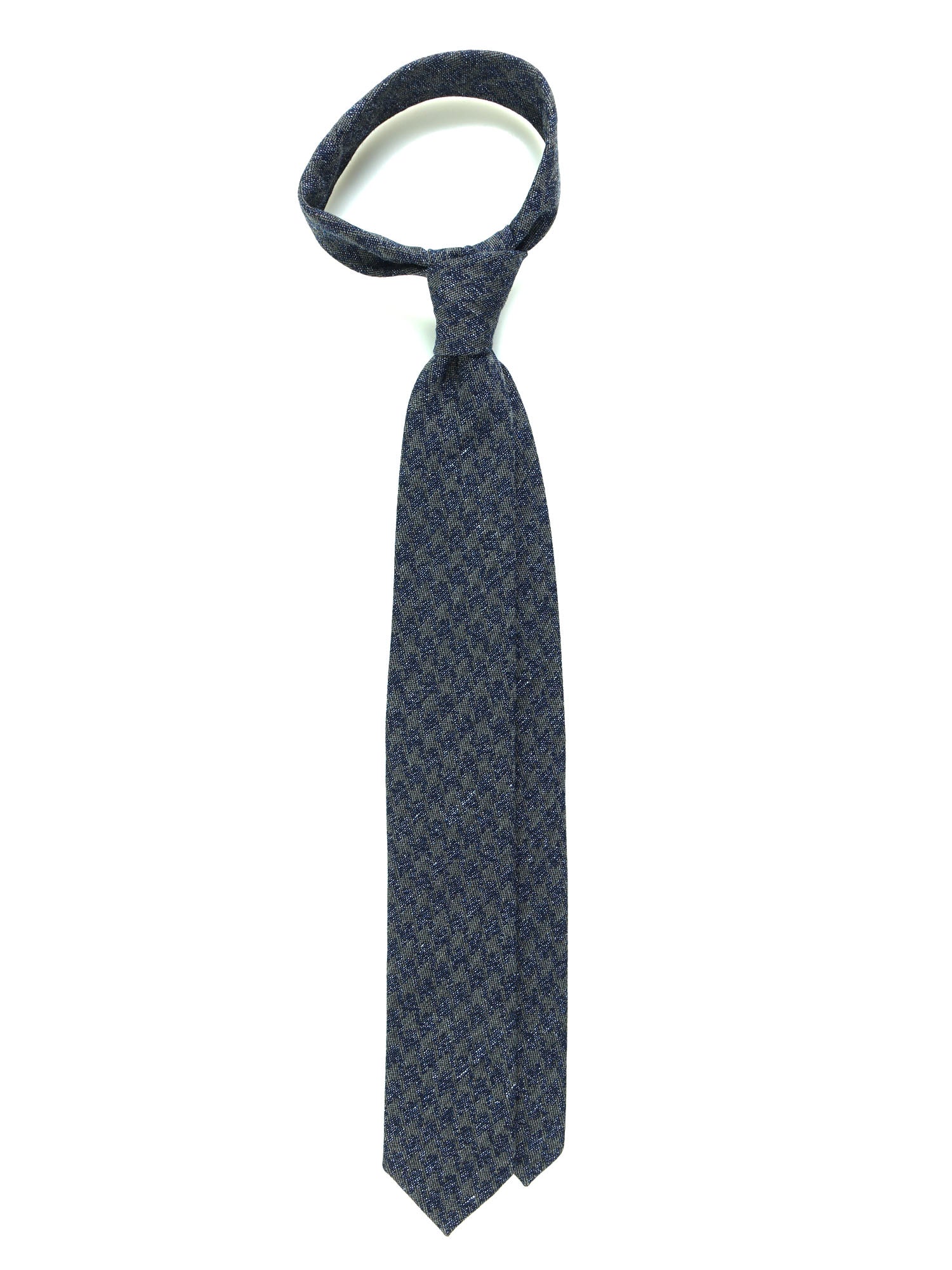 GINGER Dark Blue Silk/Cotton 3-Fold Tie