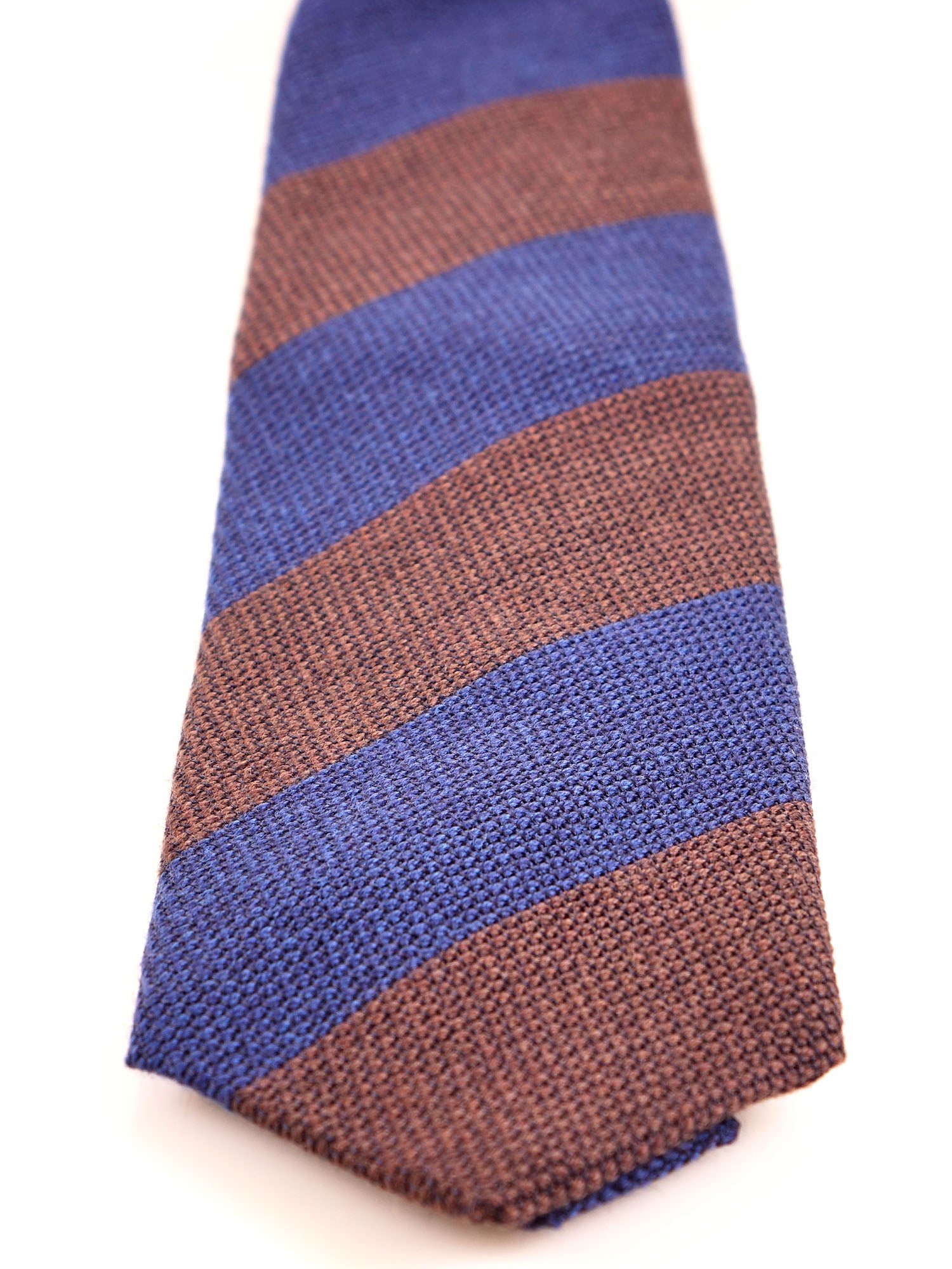 ISABEL Blue/Brown Regimental Silk/Wool Gauze 3-Fold Tie