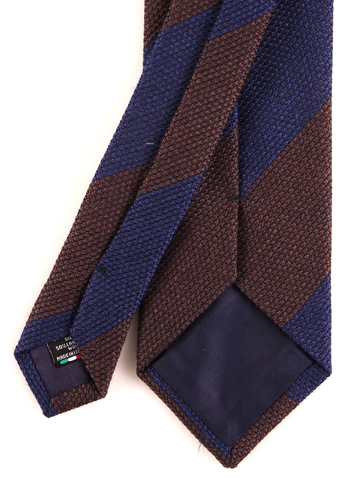 ISABEL Blue/Brown Regimental Silk/Wool Gauze 3-Fold Tie