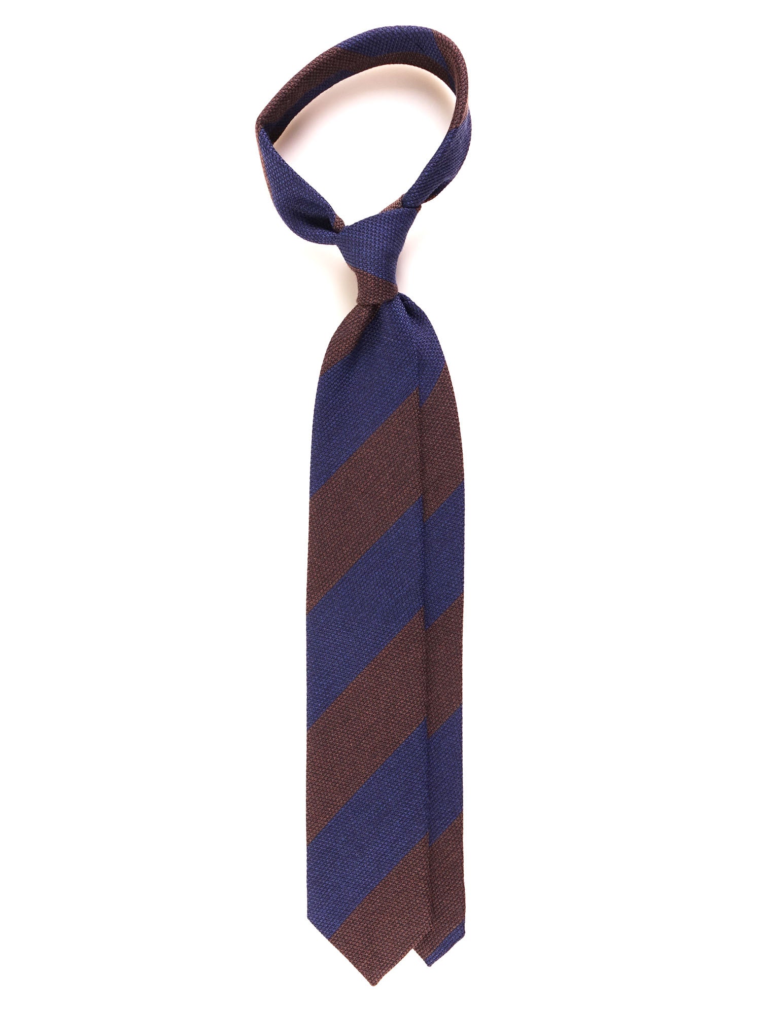 ISABEL Blue/Brown Regimental Silk/Wool Gauze 3-Fold Tie