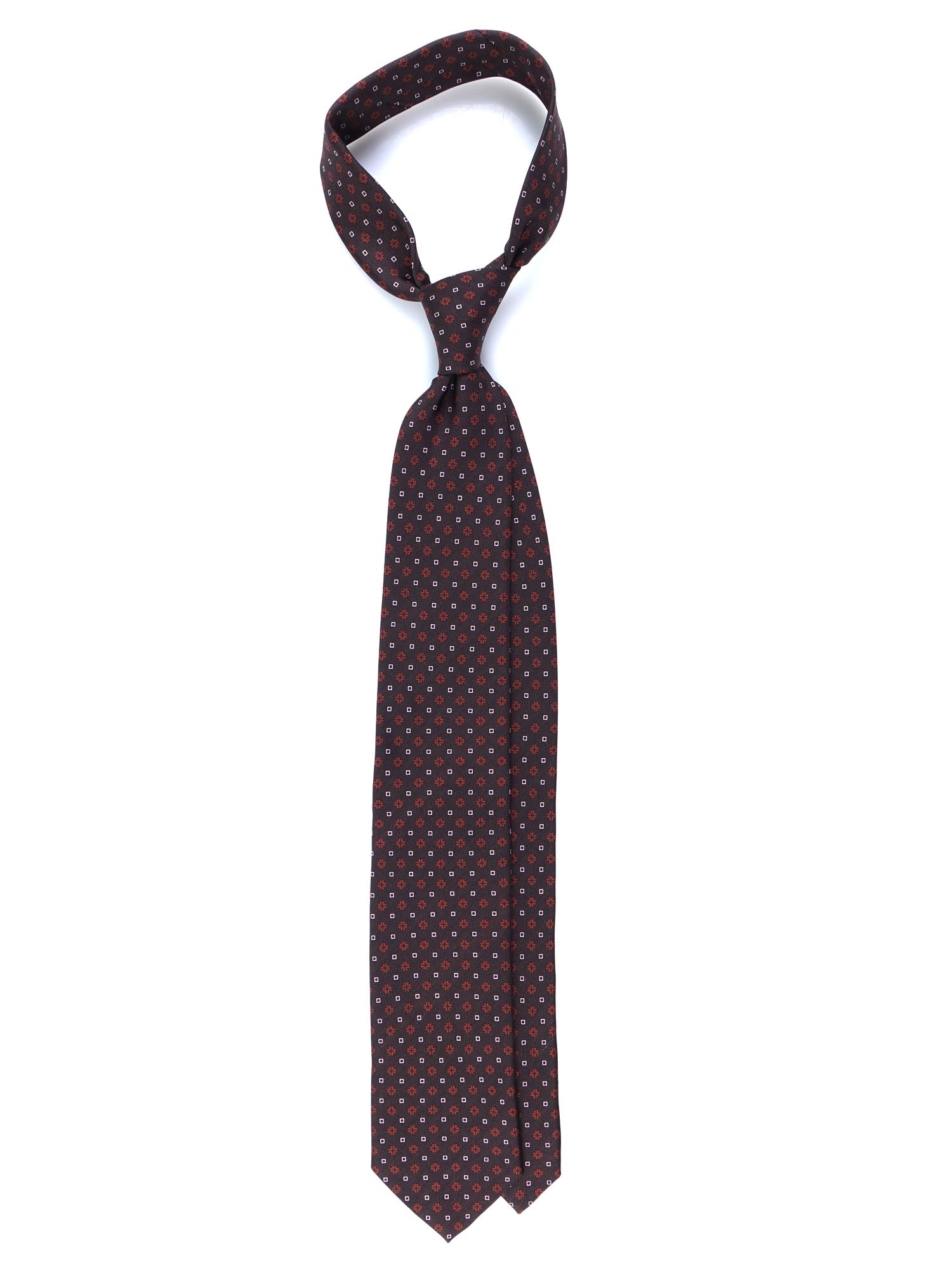 SAVERY 3 Fold Brown Tie in Luxury Printed Silk