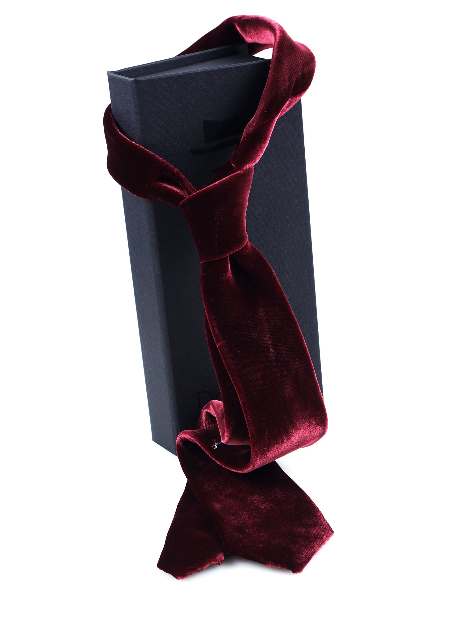 CONRAD 3-fold tie in burgundy silk and viscose velvet