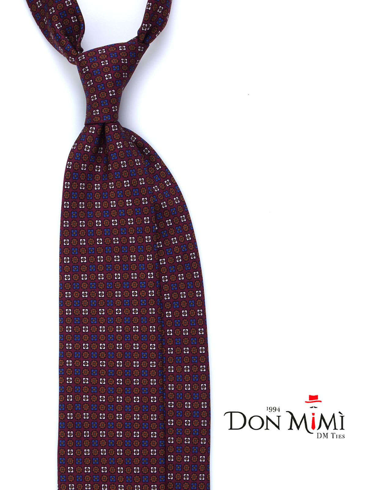 FORTY 3 Fold Burgundy Tie in Luxury Printed Silk