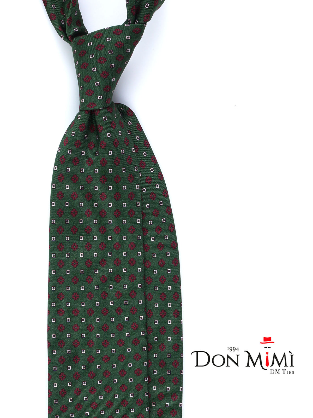 SAVERY Green 3 Fold Tie in Luxury Printed Silk