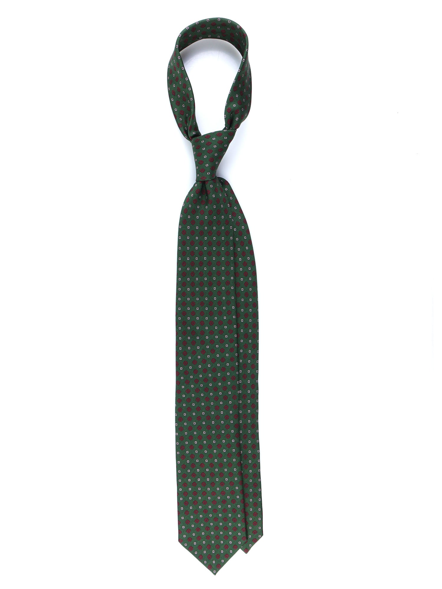 SAVERY Green 3 Fold Tie in Luxury Printed Silk