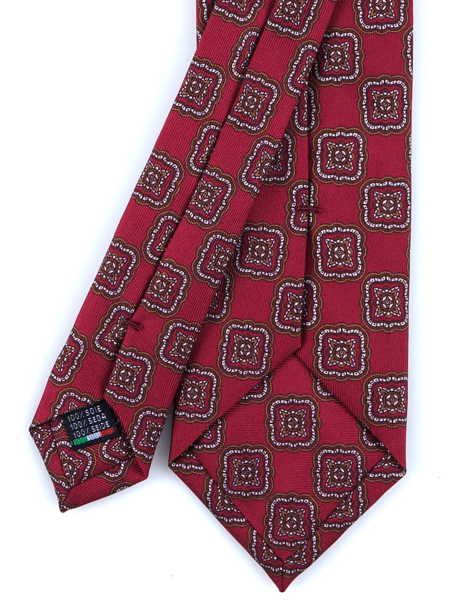 MASSY 3 Fold Red Tie in Luxury Printed Silk