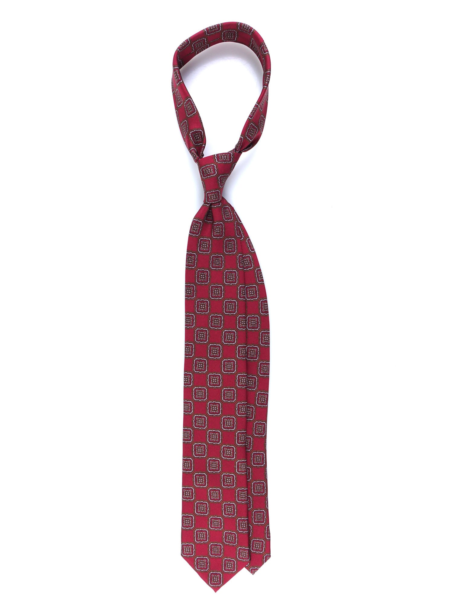 MASSY 3 Fold Red Tie in Luxury Printed Silk