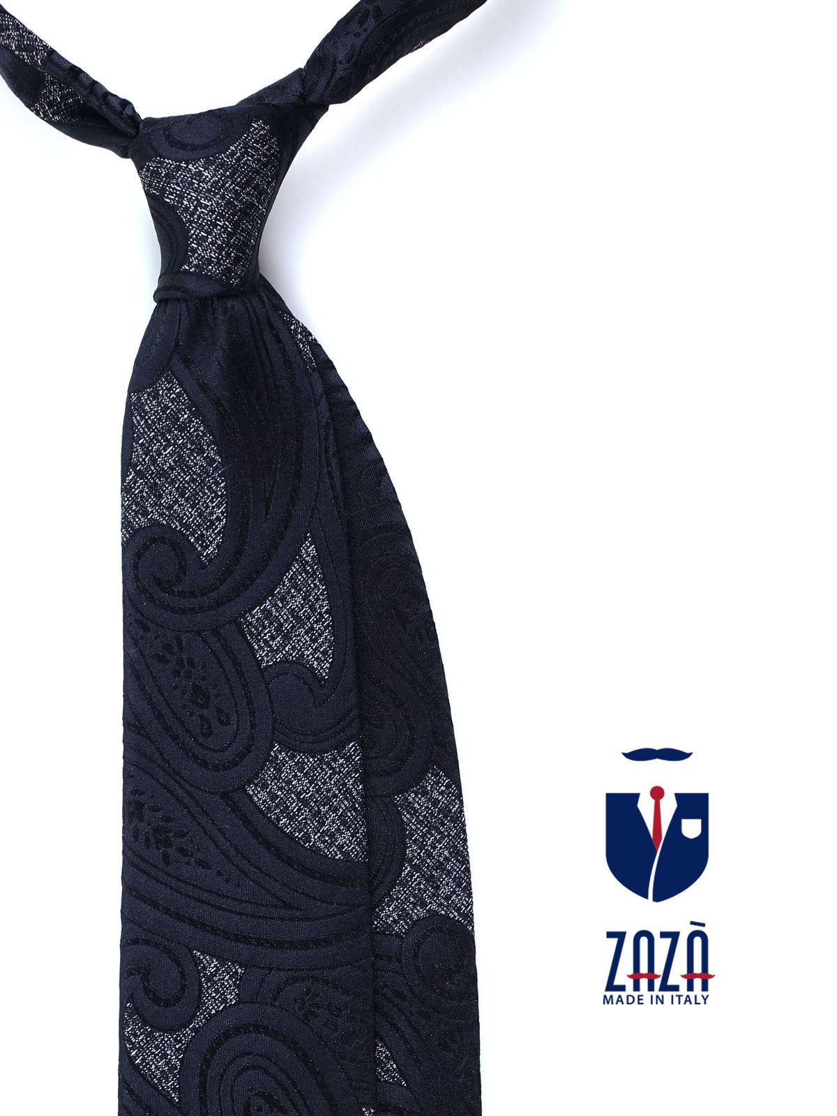 GANZA 3-fold black jacquard silk tie