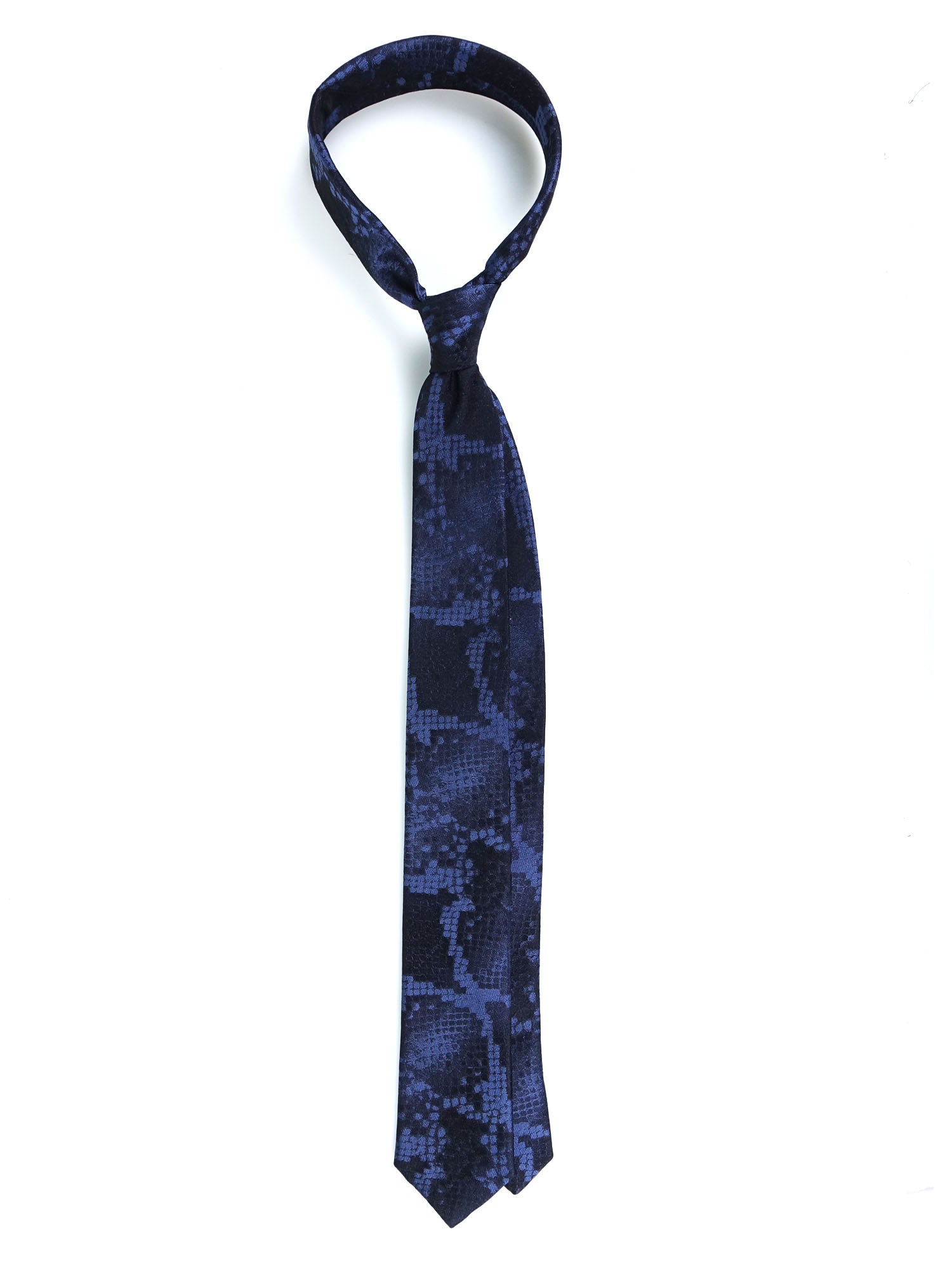 PYTHON Blue Jacquard Silk 3 Fold Tie