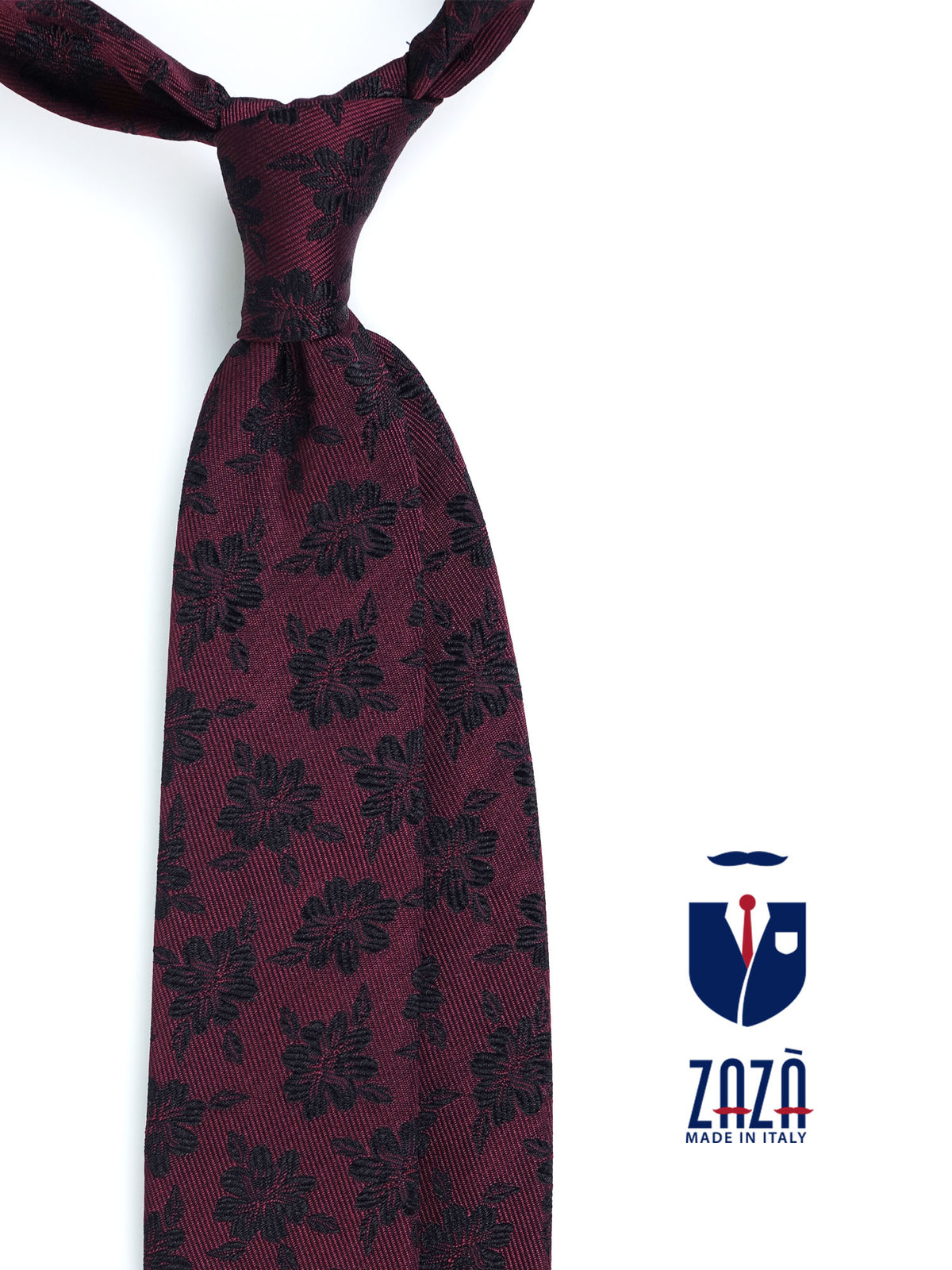 3-fold burgundy silk jacquard tie FLOWER