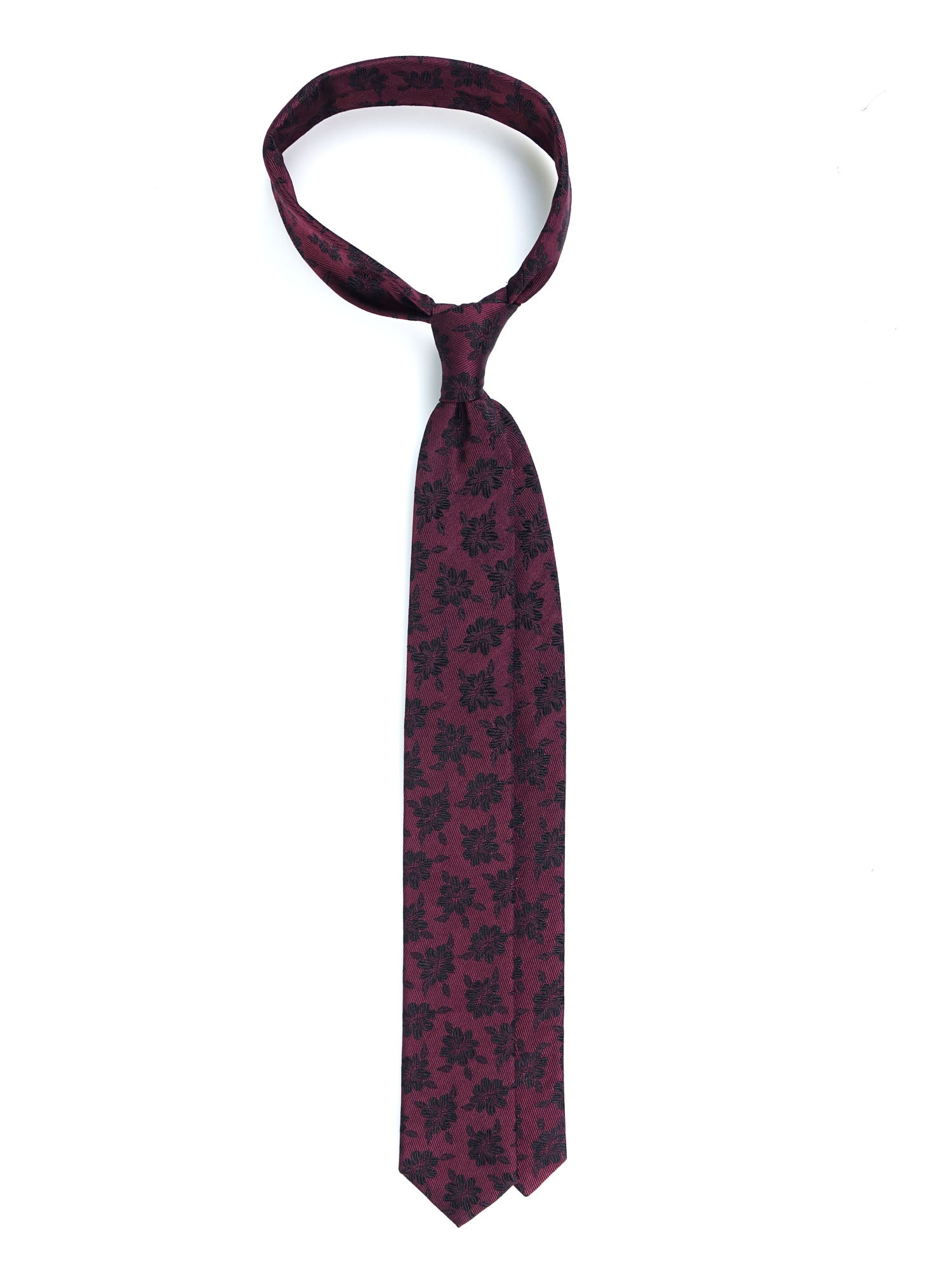 3-fold burgundy silk jacquard tie FLOWER