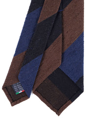 TRIGA 3-fold unlined tie in blue/brown shantung silk 