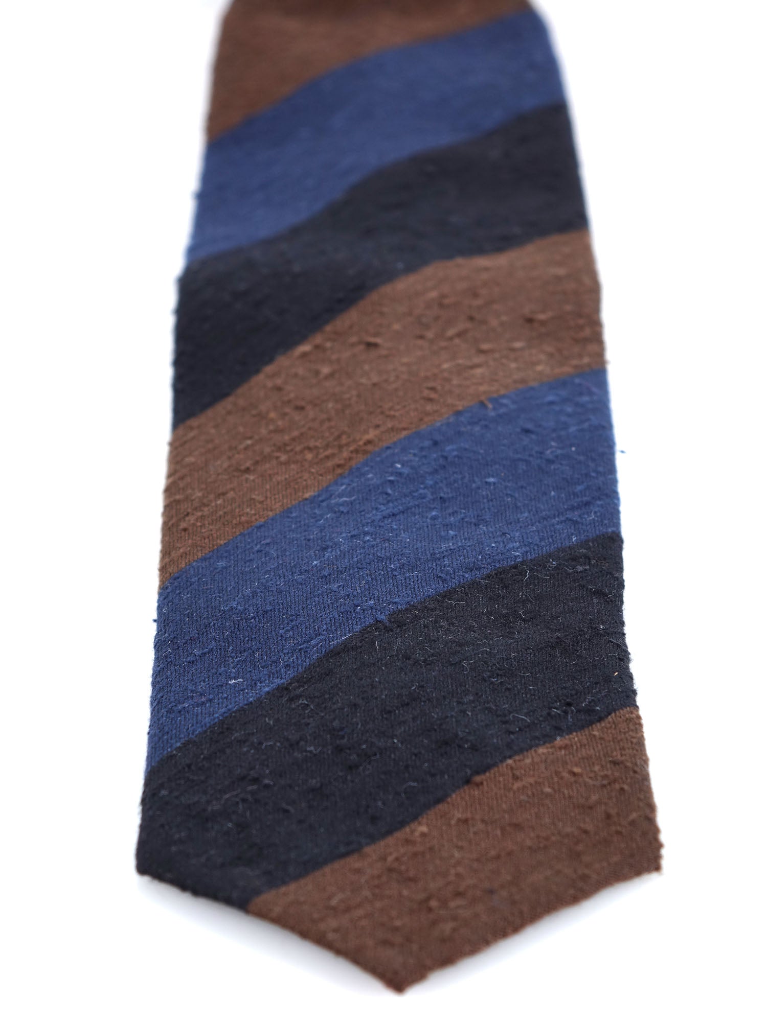 TRIGA 3-fold unlined tie in blue/brown shantung silk 