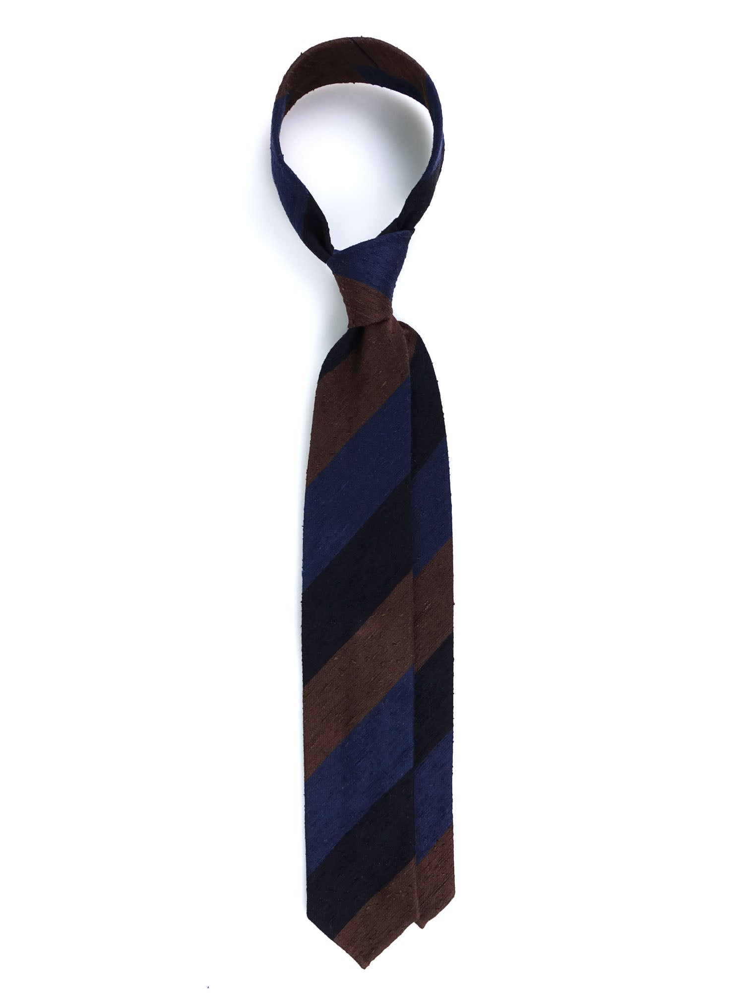 TRIGA 3-fold unlined tie in blue/brown shantung silk 