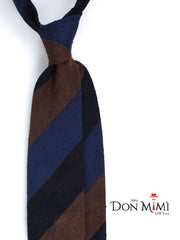 TRIGA 3-fold unlined tie in blue/brown shantung silk 