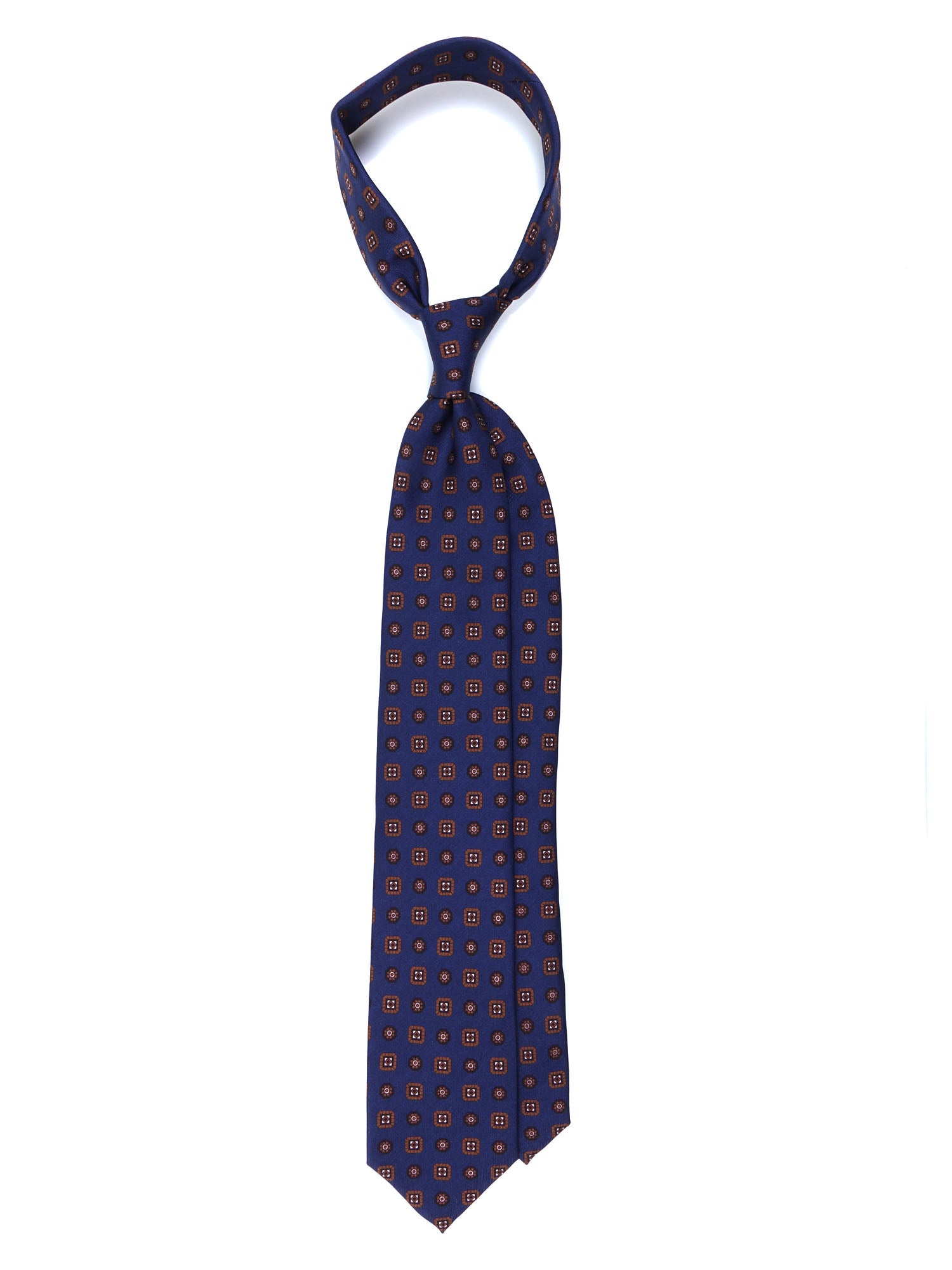 SAMANTHA 7-fold tie in English printed silk Brown