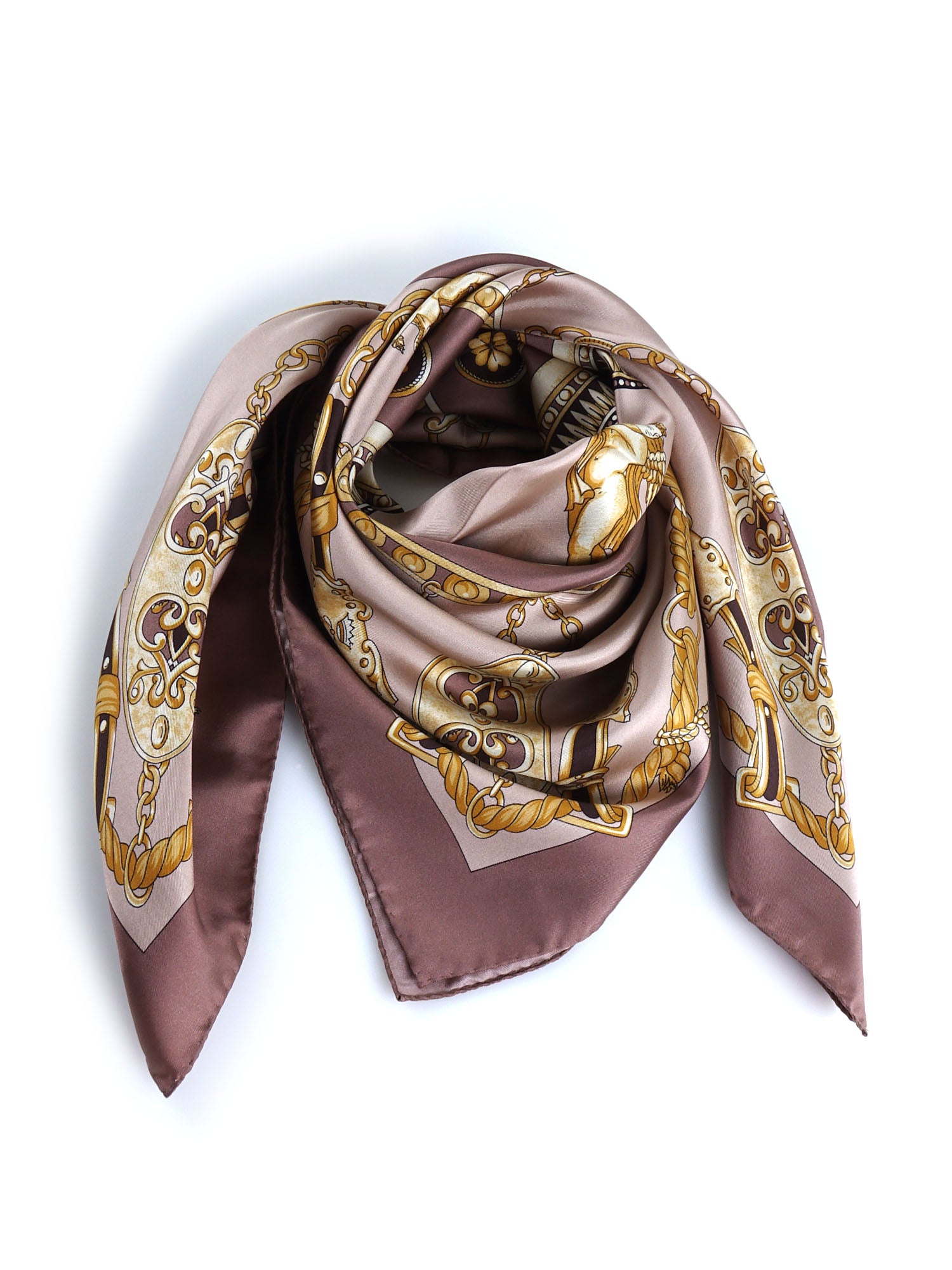 Beige scarf 90x90cm in ANGELS printed silk