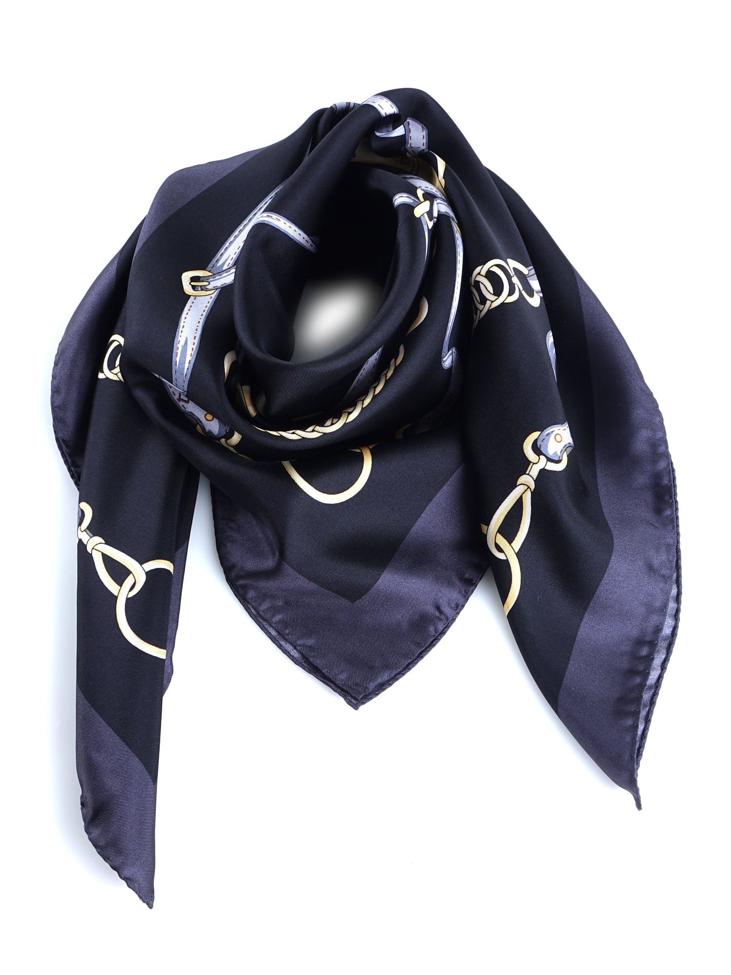 Foulard nero 90x90cm in seta stampata REINS