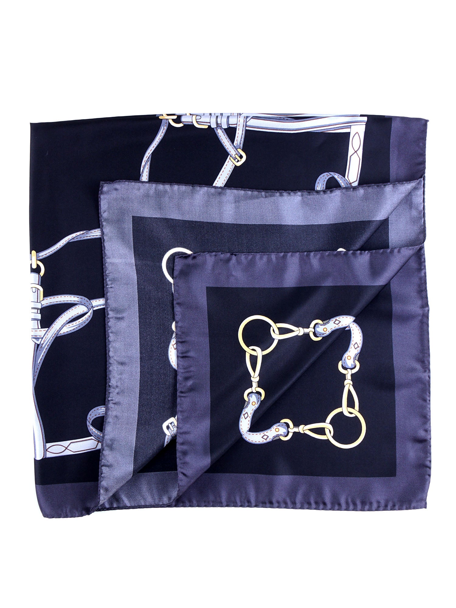 Foulard nero 90x90cm in seta stampata REINS