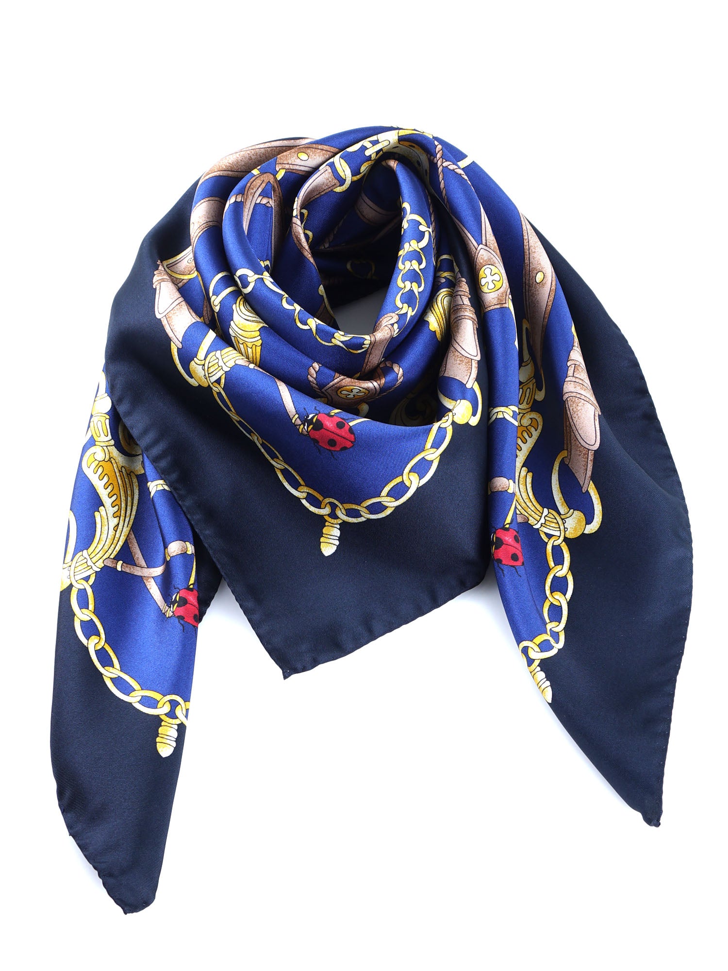 Foulard blu 90x90cm in seta stampata LADY BUGS