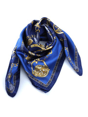 Blue scarf 90x90cm in GOOD LUCK printed silk