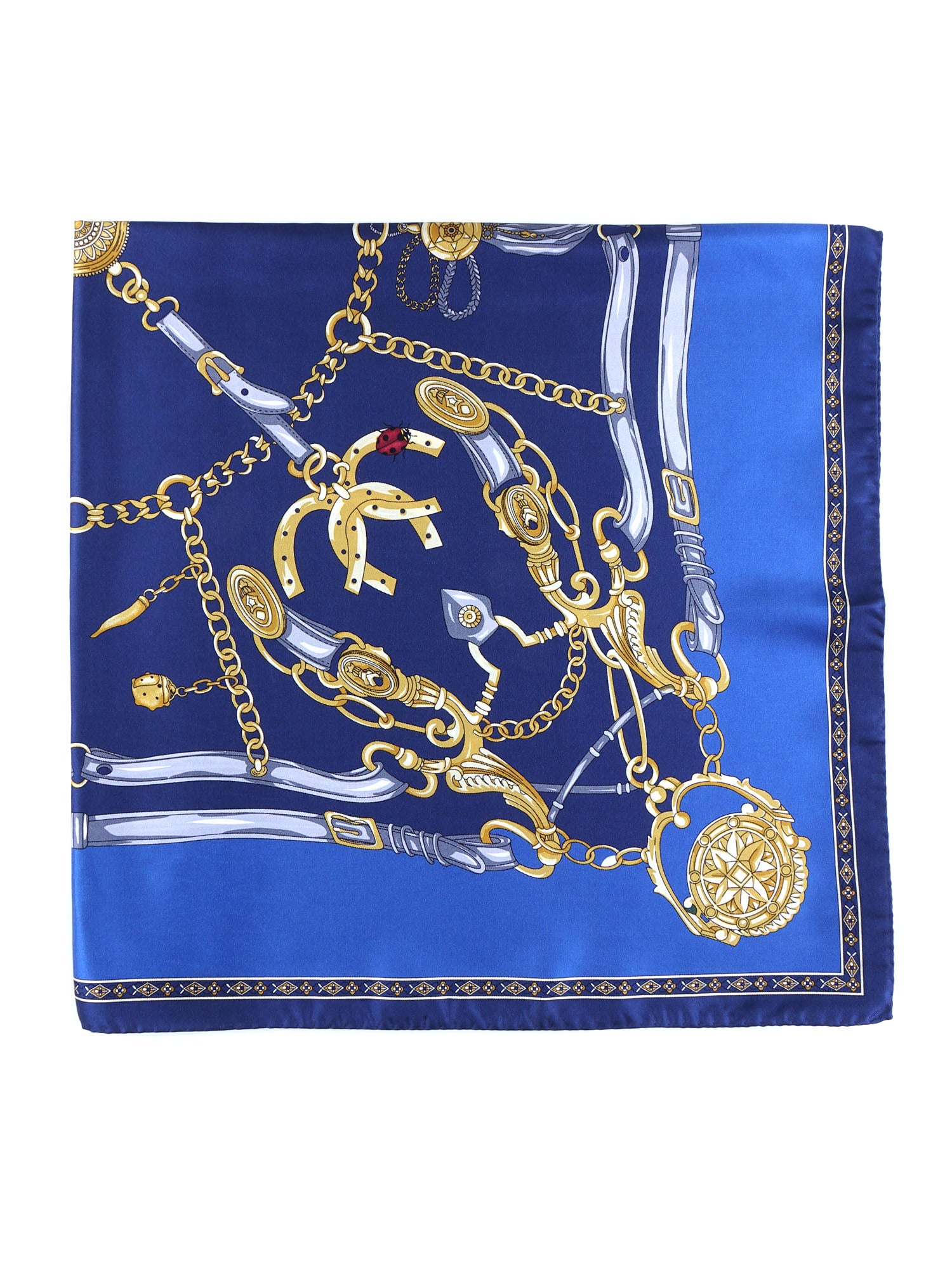 Blue scarf 90x90cm in GOOD LUCK printed silk