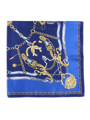 Blue scarf 90x90cm in GOOD LUCK printed silk