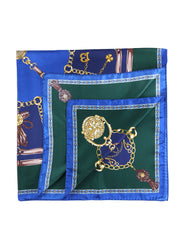 Blue/green scarf 90x90cm in GOOD LUCK printed silk