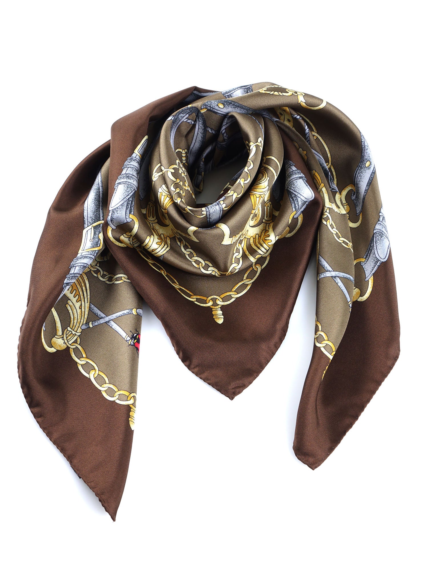 Brown scarf 90x90cm in LADY BUGS printed silk