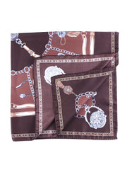 Brown scarf 90x90cm in GOOD LUCK printed silk