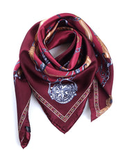 Foulard bordeaux 90x90cm in seta stampata GOOD LUCK