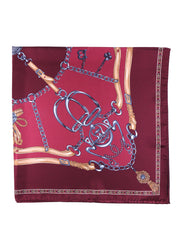 Burgundy scarf 90x90cm in GOOD LUCK printed silk