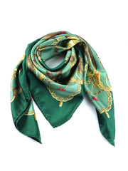 Green scarf 90x90cm in LADY BUGS printed silk