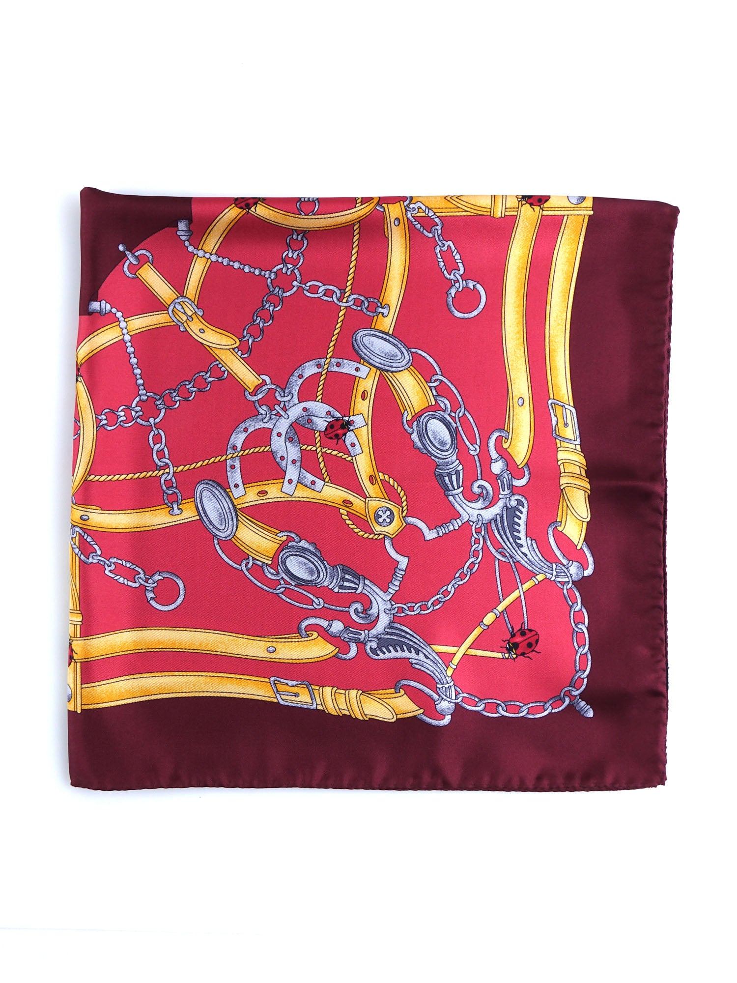 Burgundy scarf 70x70cm in LADY BUGS printed silk