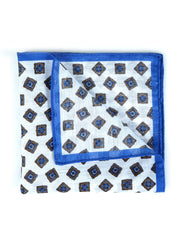 AMELIE White/Electric Blue Linen Pocket Square