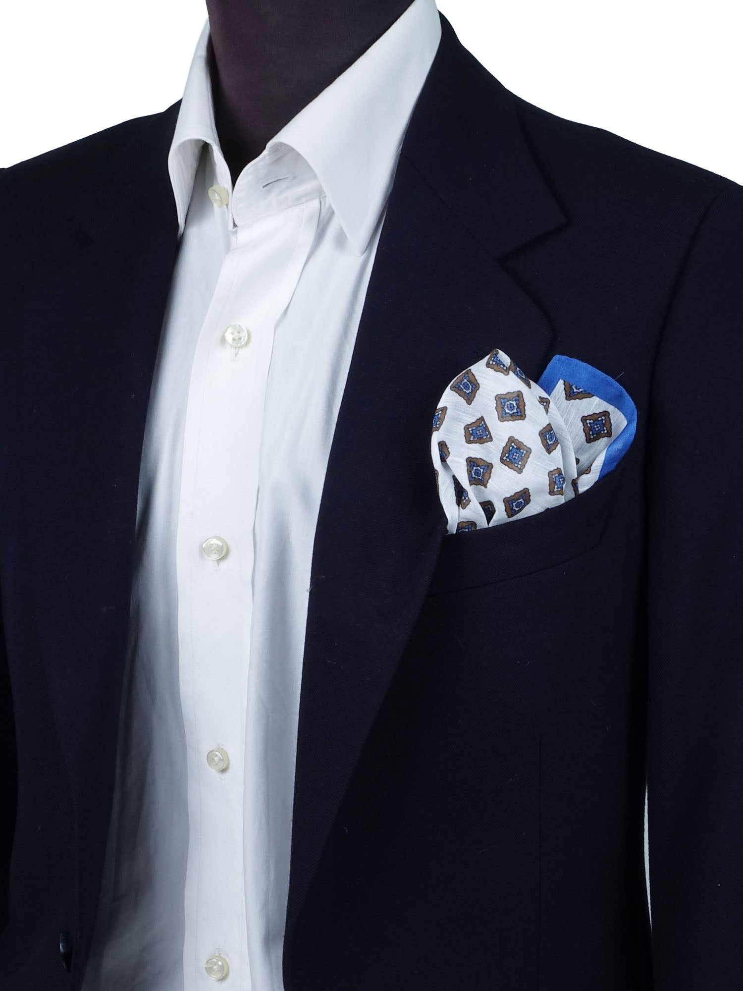 AMELIE White/Electric Blue Linen Pocket Square