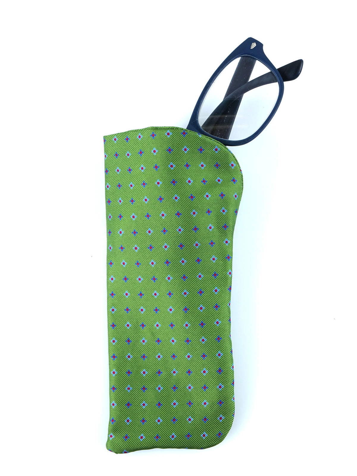 Green glasses case in English printed silk FLASH