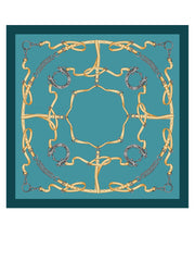 Foulard turchese 90x90cm in seta stampata REINS