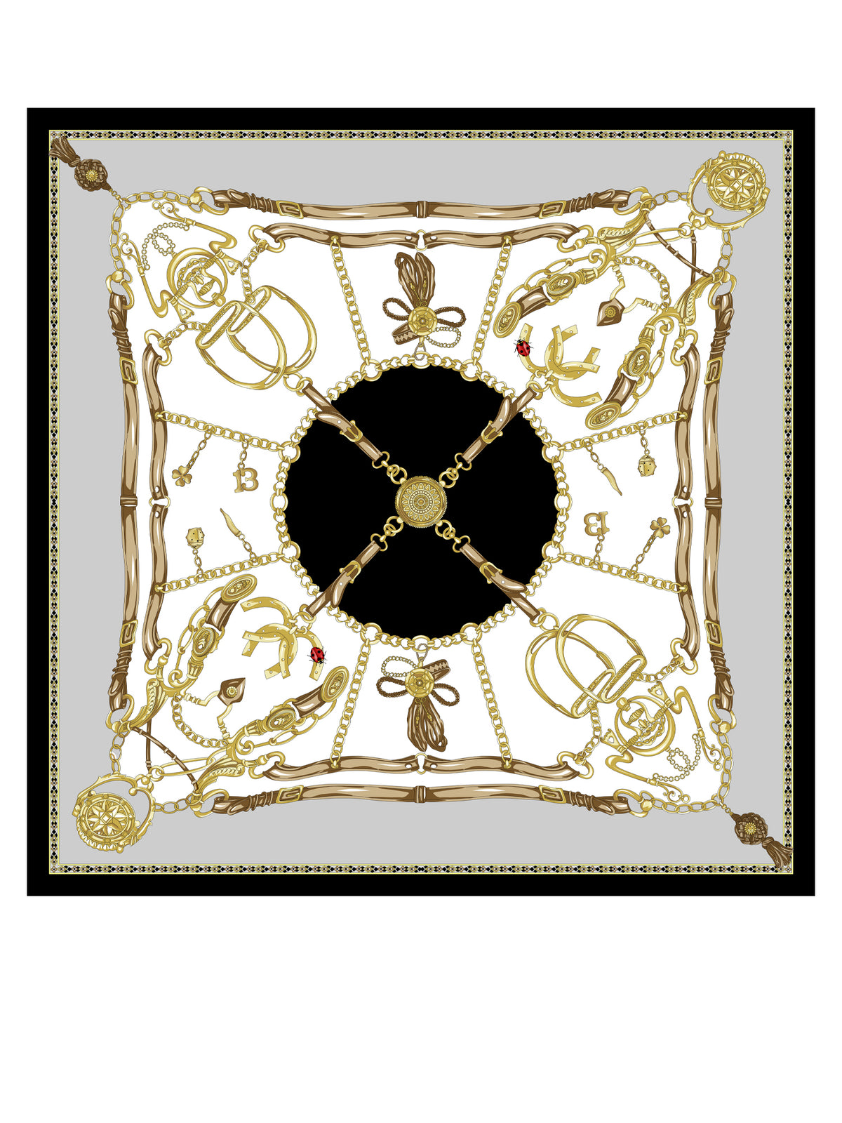 Foulard bianco 90x90cm in seta stampata GOOD LUCK