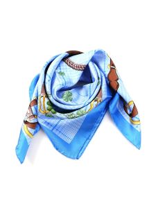 Foulard sky blue 70x70cm in printed silk QUADRIFOGLIO